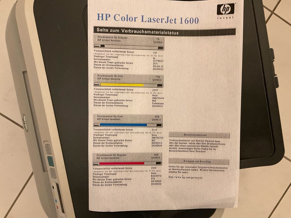 Laser Drucker HP Color Laser Jet 1600 in Speyer