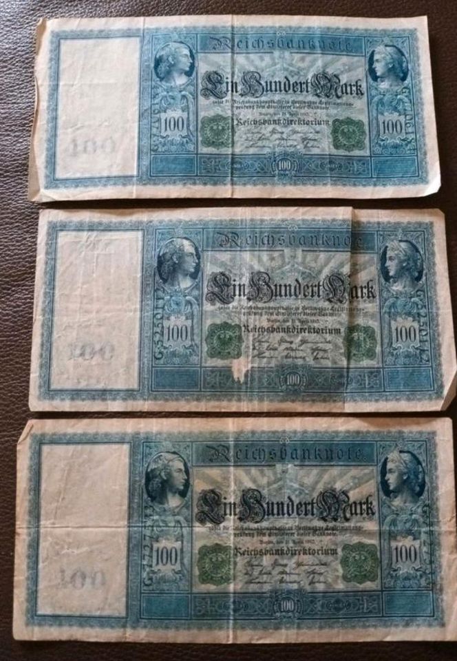 3 Scheine 100 Reichsmark von 1910 in Kaufbeuren