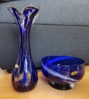 Set aus Vase und Schale, blau/weiß, Glas, echte Handarbeit Bayern - Obertraubling Vorschau