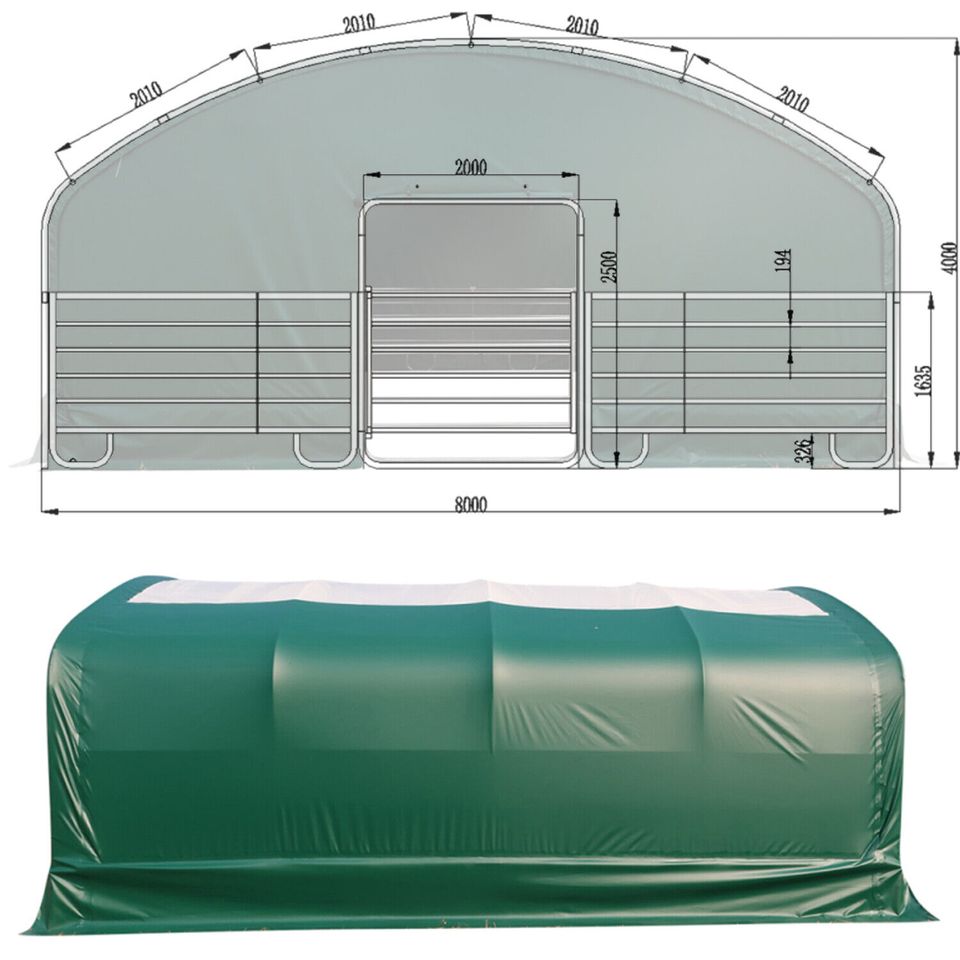 Rundbogenhalle 8 x 8 x 4 m Weideunterstand PVC-Plane 650 g/m² Weidezelt Witterungsschutz Unterstand Pferdeunterstand robust Lagerzelt NEU 9063456 in Großenwiehe