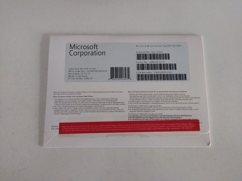 Microsoft Windows 8 Pro 32-Bit Deutsch OEM DSP OEI DVD in Oberhausen