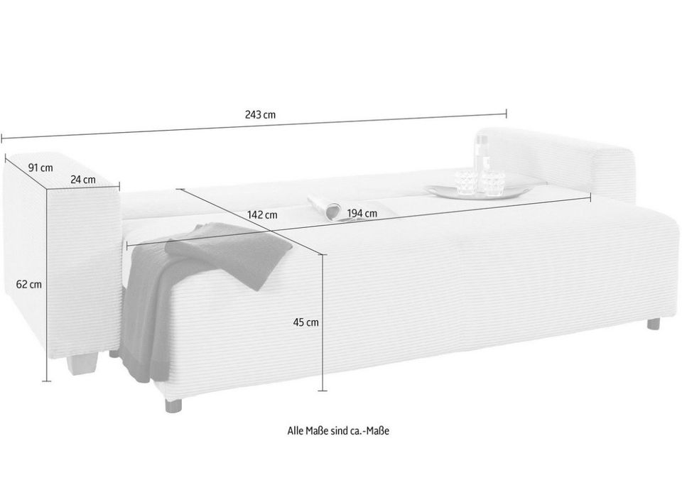 Schlafsofa Sofa mit Bettkasten und Bettfunktion, in Cord in Marburg
