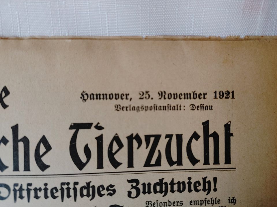 Über 100 jährige Zeitung Zeitschrift Tierzucht von 1921 in Oberhausen-Rheinhausen