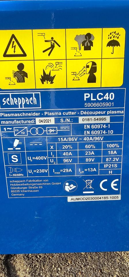 Plasmaschneider / Plasmaschneidgerät, scheppach PLC 40 in Wittstock/Dosse