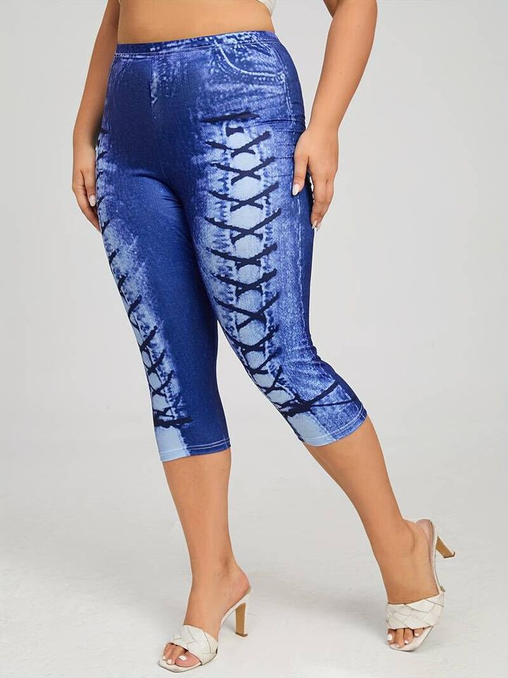 Capri-Leggings mit Plus-Denim-Print für Damen Gr. 50 in Eislingen (Fils)