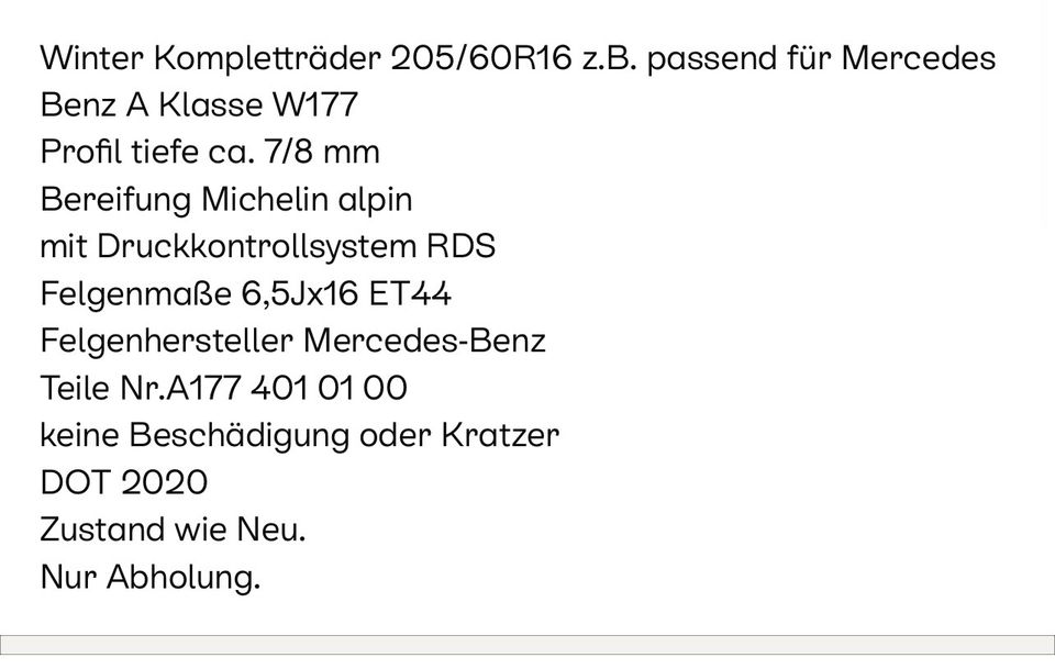 Mercedes Winterräder in Untergruppenbach