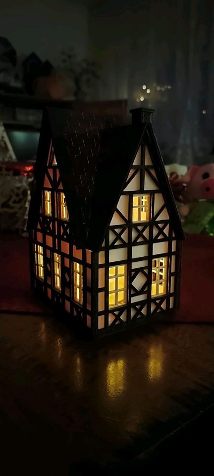 Fachwerkhaus Deko Holz Handmade Haus Teelicht in Halblech