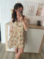 Only pigalle Tunika Kleid beige Blumen Boho Volants Rüschen Kiel - Mettenhof Vorschau