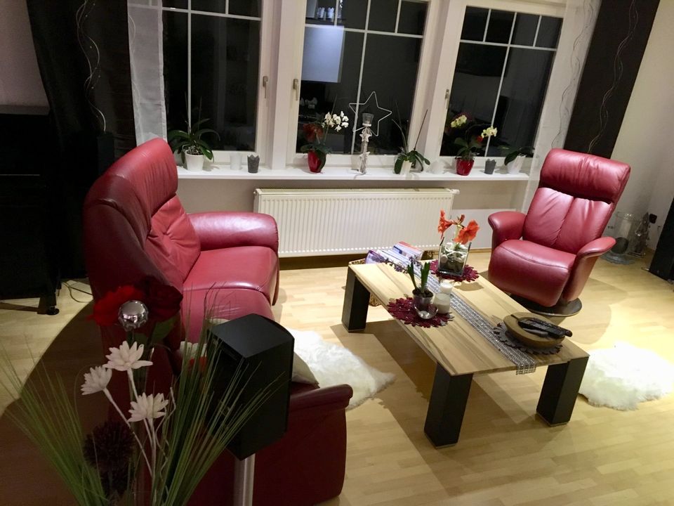 Himolla Trapezsofa / Couch (3-Sitzer) und Sessel, Echtleder, rot in Herscheid