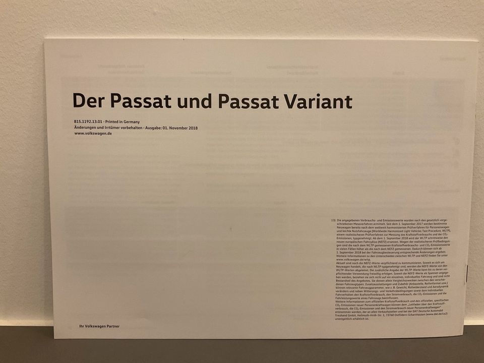 Prospekt/Katalog „Der Passat Variant“ 07/2018 inkl. Preisliste in Oyten