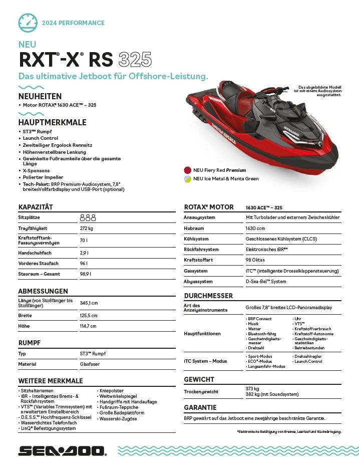 Sea-Doo Jetski RXT - X RS 325 Base *Fiery Red* MY 24 Mwst ausw.b. in Waren (Müritz)