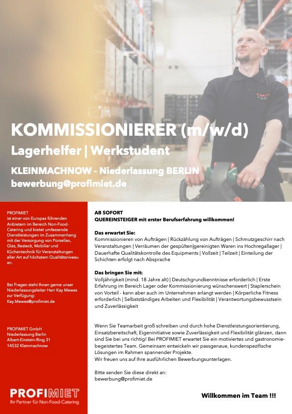 LAGERARBEITER  (m/w/d) in Berlin-Kleinmachnow gesucht in Kleinmachnow