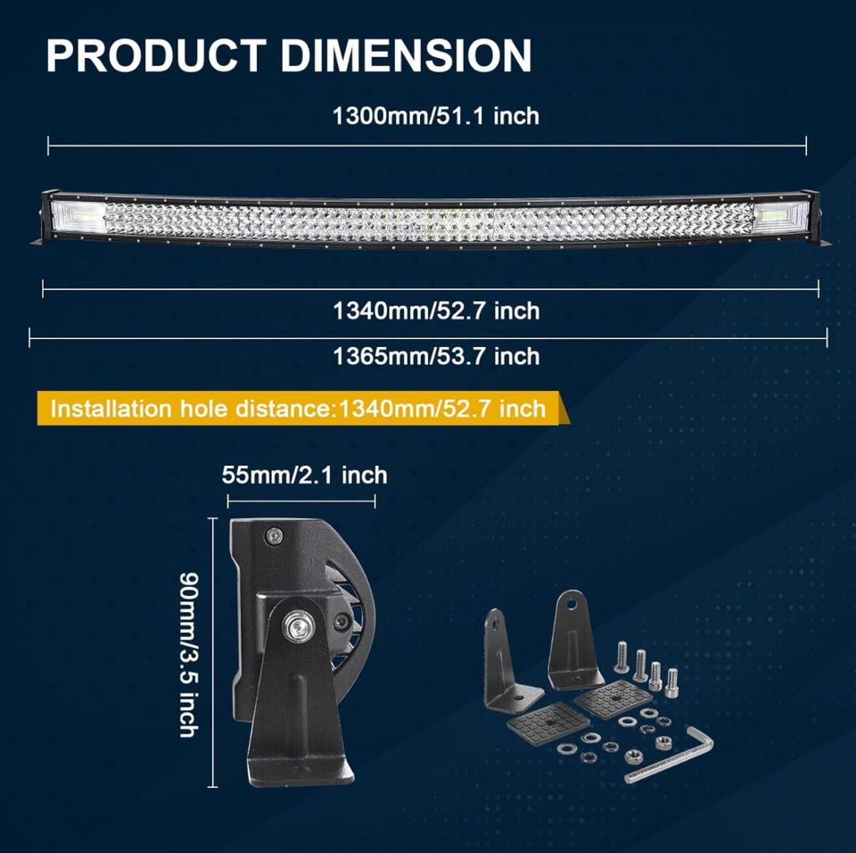 52 Zoll 132 cm 675W gebogene led lichtleiste mit 12v kabelbaum in Wuppertal