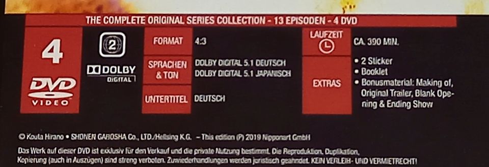 Hellsing die komplette original Serie, 4 DVDs, auf deutsch, Anime in Bocholt