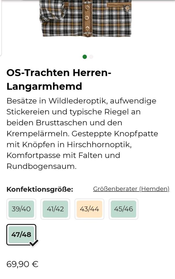 Trachtenhemd Herren, langärmlig,  Gr. 45/46, NEU in Rehna