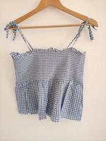 H&M Top Shirt Bluse kariert Babydoll weiß blau Größe 40 Hessen - Rüsselsheim Vorschau