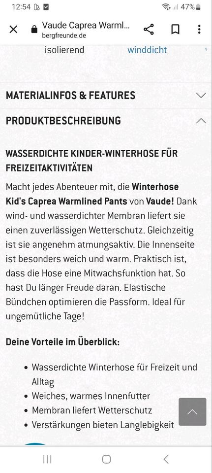 Vaude Hose Kids Caprea warmlined Pants in Rotenburg