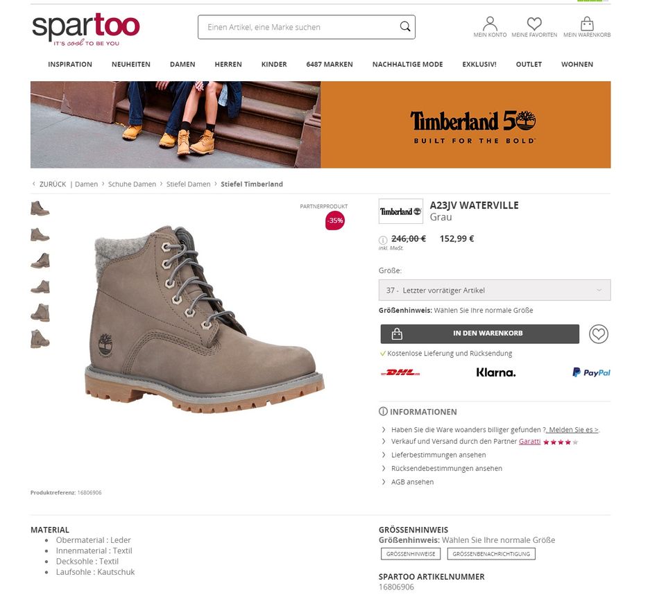 TIMBERLAND "Waterville" Schnürboots Boots Schuhe - 37 - grau in Neuss