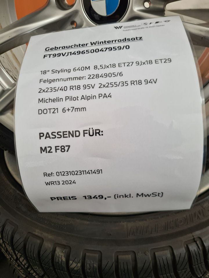 ❄️Original BMW M2 F87 18 Zoll Winterradsatz Styling 640M in Dachau