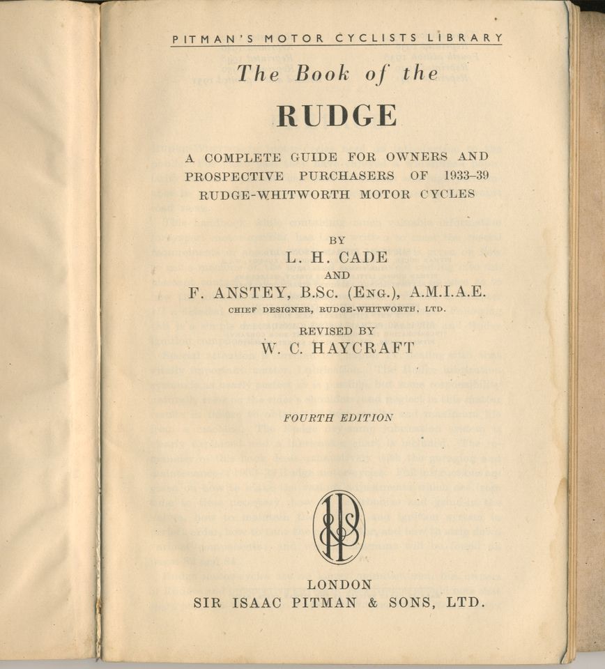 RUDGE, The Book of the RUDGE, die RUDGE-Modelle 1933-39 in Schernfeld