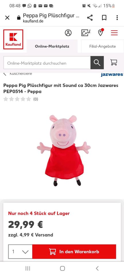 Peppa Wutz Kuscheltier mit Sound Plüschtier in Breitenberg