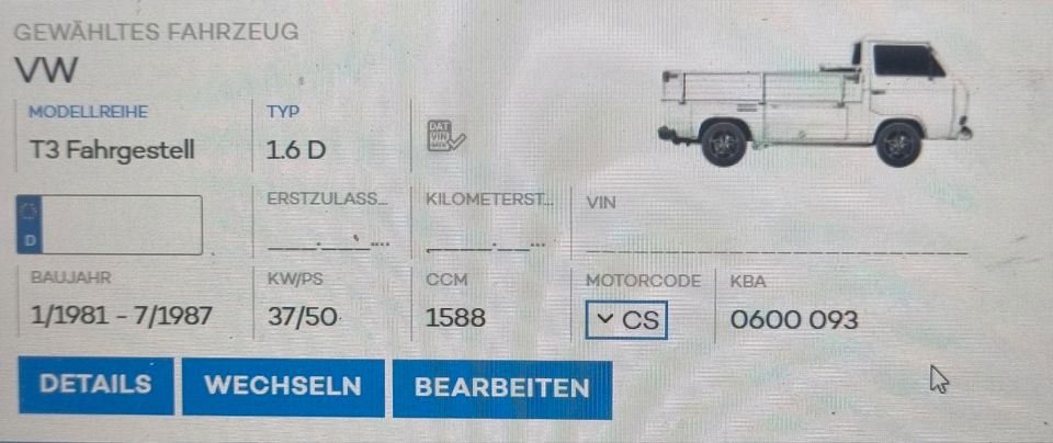 VW Transporter T3 Pritsche 1,6D Motorschaden Ersatzteilspender in Hirschaid