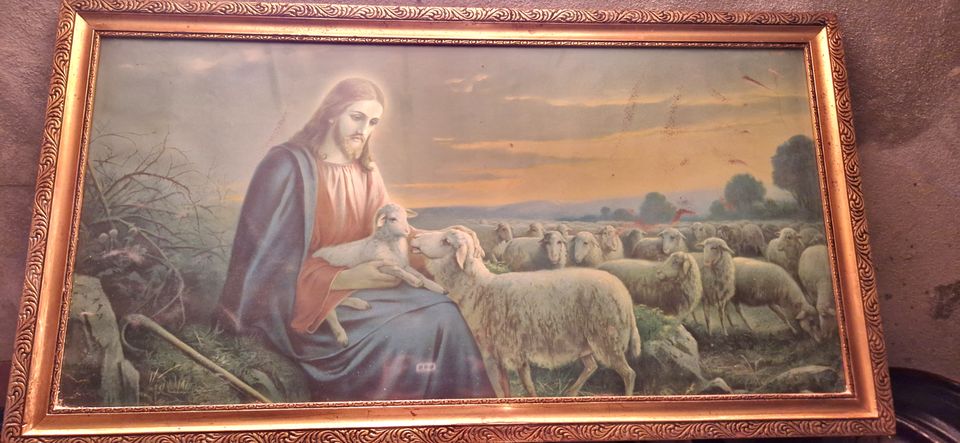 Jesus Christus Bild mit Schafen  das Bild stammt aus einer Hausha in Aalen