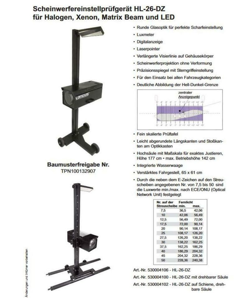 Scheinwerfereinstellgerät HL-26-DZ auf Schiene mit drehb. Säule in Köln -  Ehrenfeld | Werkzeug Anzeigen | eBay Kleinanzeigen ist jetzt Kleinanzeigen