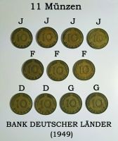 11x 10 Pfennig Münze | Bank Deutscher Länder 1949 (J) (F) (D) (G) Nordrhein-Westfalen - Gladbeck Vorschau