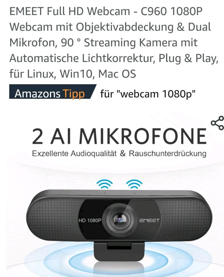 Emeet Webcam 1080p wie neu in Gelnhausen