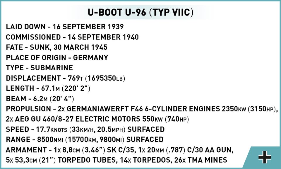 Cobi 4847 U-Boot U-96 Typ VIIC in Hamburg