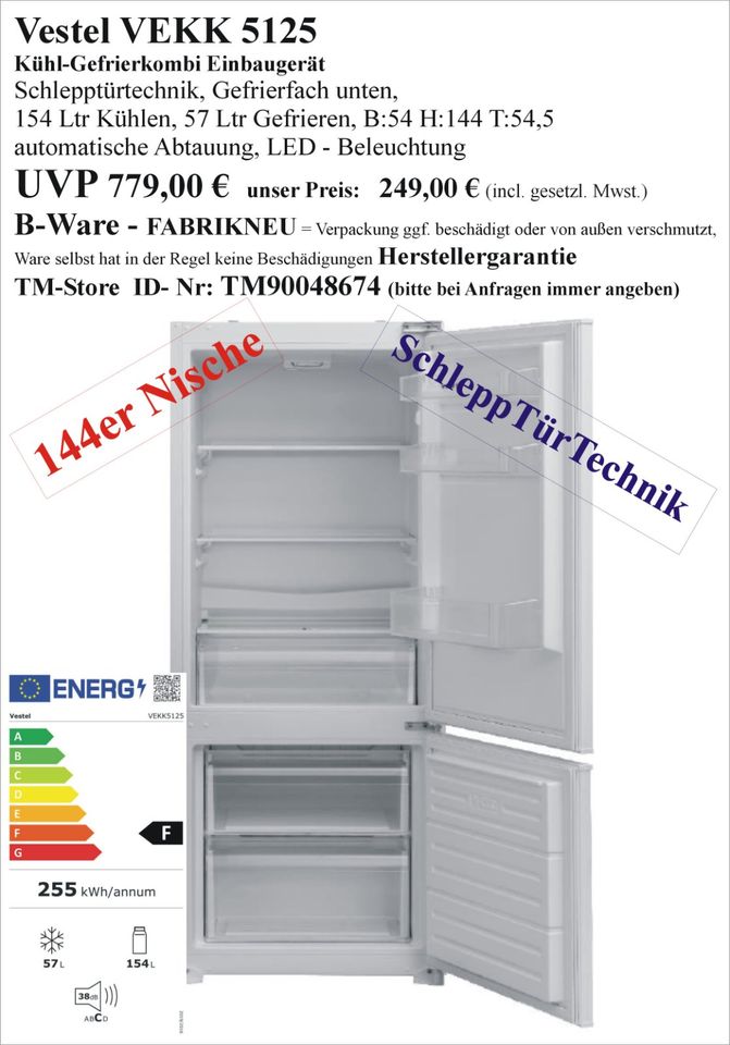 Einbaukühlschrank NEU als B-Ware Einbaugefrierkombination Einbaukombi Einbaugefrierschrank Einbau Kühlschrank Gefrierkombination Kombi Gefrierschrank 88cm 102cm 122cm 144cm 157cm 177cm Liebherr Miele in Wolfhagen 