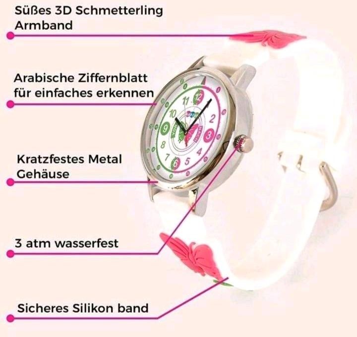 Kinderuhr Uhr Armbanduhr Schmetterling Lernuhr für Kinder in Trittau