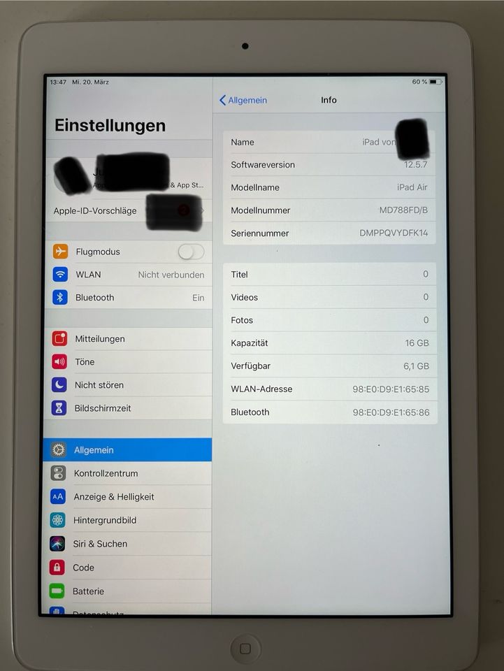 Ipad Air A1474 Wifi 16GB Weiß in Regenstauf