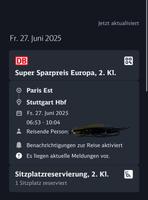 DB Ticket Paris nach Stuttgart Baden-Württemberg - Backnang Vorschau