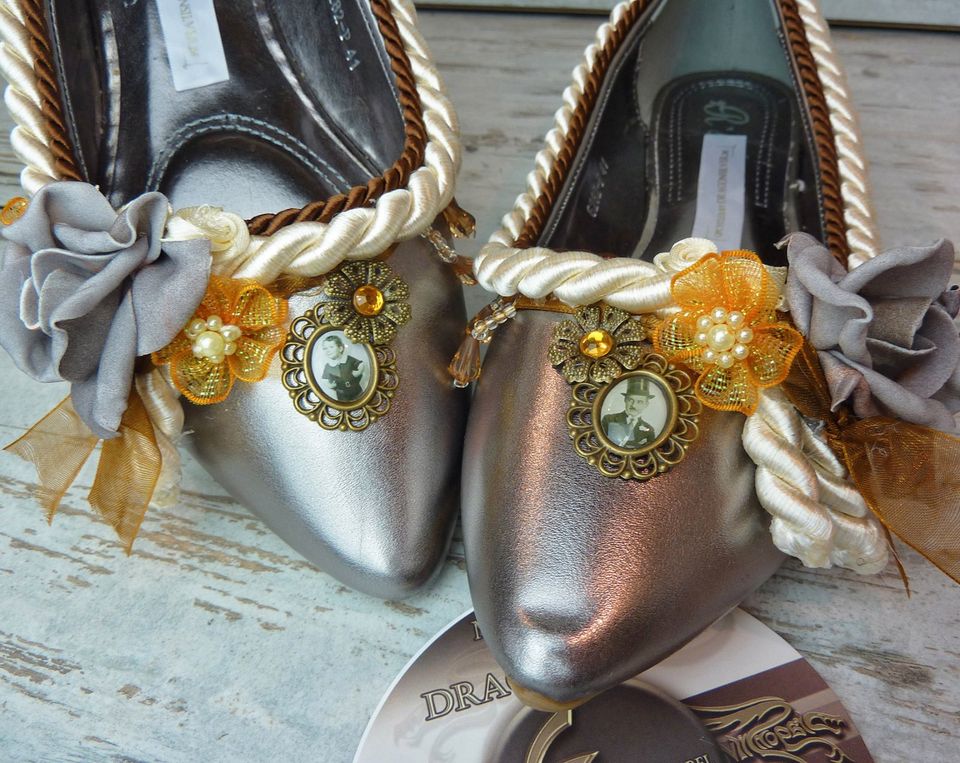 Ballerinas Märchenbraut Vintage Hippie Boho Unikate Metallic 41 in Langenselbold