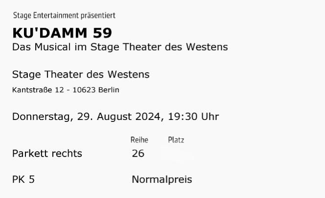 2 x Tickets Musical Ku'Damm 59 - 29. August 2024 in Berlin
