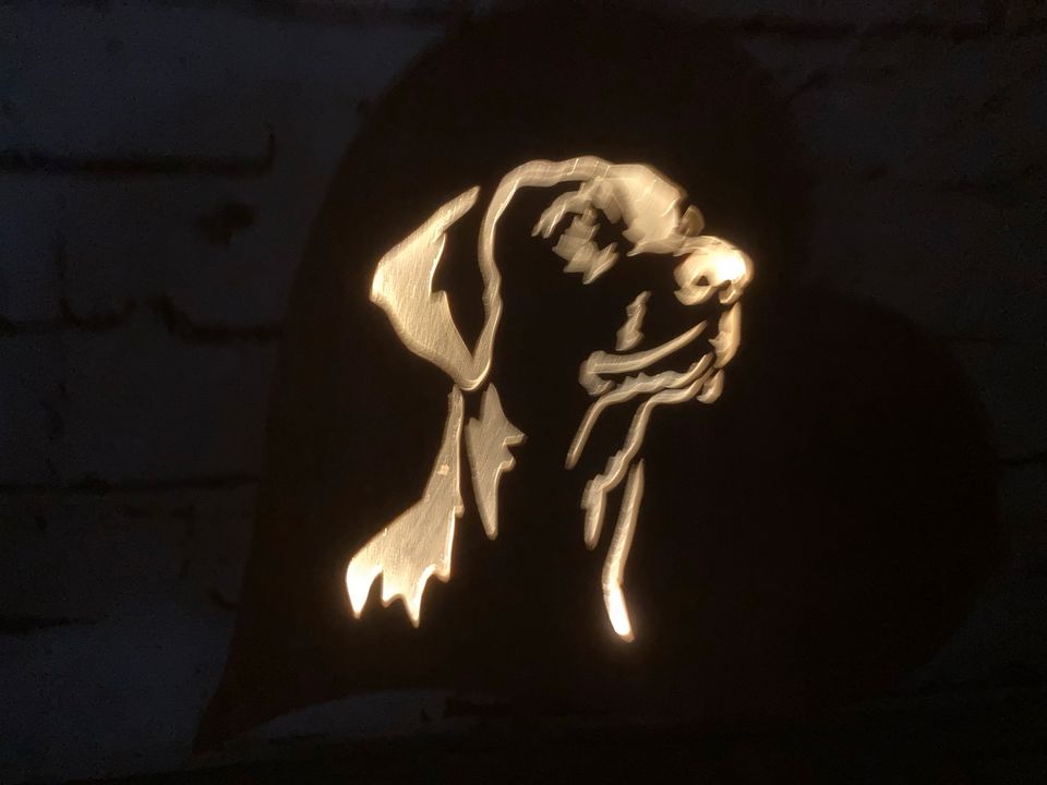Dobermann Lampe Schlummerlicht Nachtlicht Holz Herz LED Hund in Groß-Umstadt