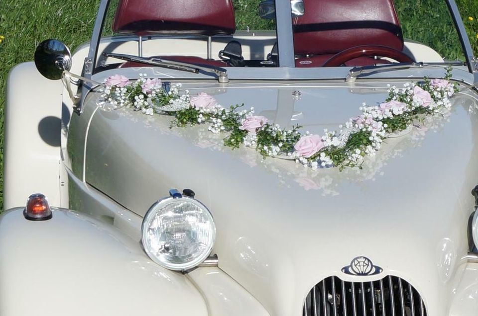 Hochzeit Brautauto Autoschmuck rosa weiß AU0024 Vintage in Waging am See