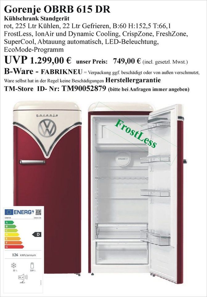 Retro Kühlschrank Gefrierkombi NEU als B-Ware Kühl Gefrier Kombi Gefrierkombination Kühlgefrier Kombi Kombination Kühlgefrierkombination oldschool modern Retrolook old school Vintage Gorenje Bosch in Wolfhagen 