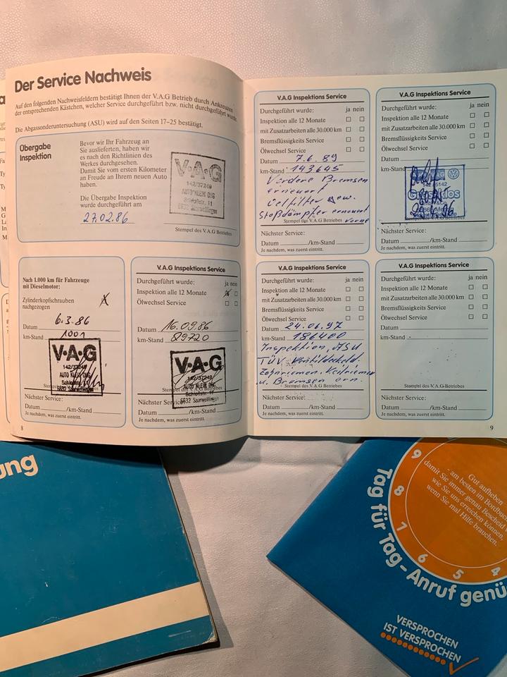 VW Golf 2 1986 Serviceplan Blau Bordmappe Bedienungsanleitung in Schmelz