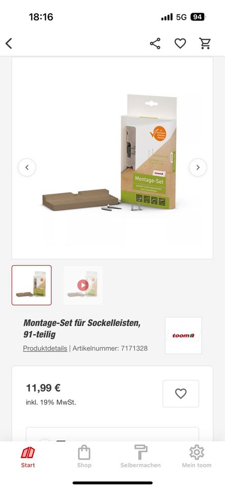 Montag Set Toom für Sockel leisten in Inzlingen