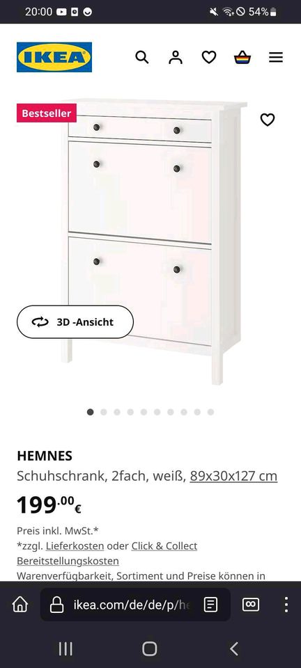 Ikea hemnes Schuhschrank weiß und Garderobe Hutablage in Heide