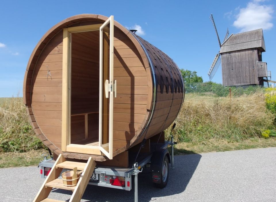 Mobile Sauna (Saunafass, Fasssauna auf Rädern) zur Miete in Potsdam