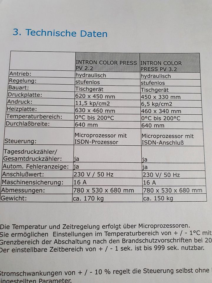 Transferpresse , druckt auf allen Materialien, intron colour pres in Bad Herrenalb