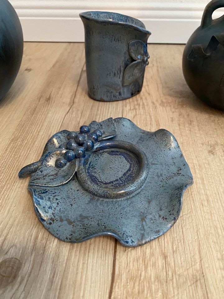 Vase Kerzenständer 4 teilig rauchig blau mit goldenen Akzenten in Neustrelitz