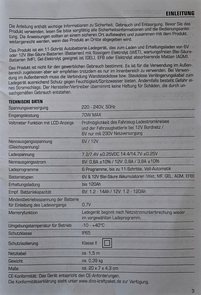 KFZ Ladegerät von Dino Kraftpaket, 6V 12V, AGM, EFB, Gel in Penzlin