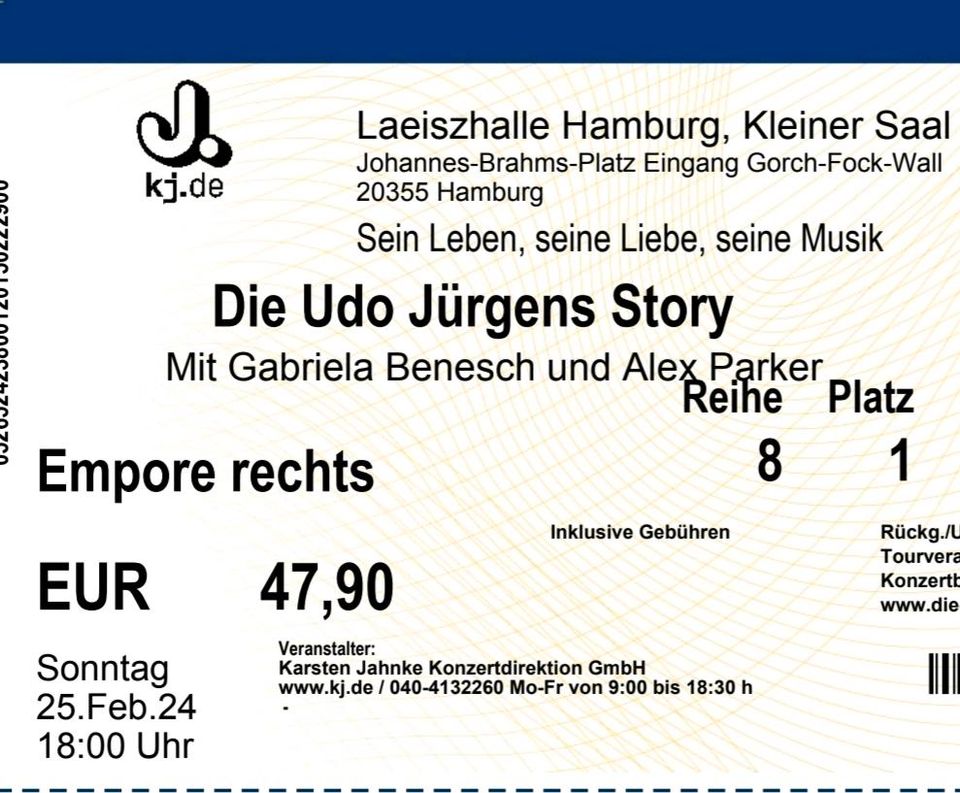 2 Udo Jürgens Tickets Hamburg in Aachen