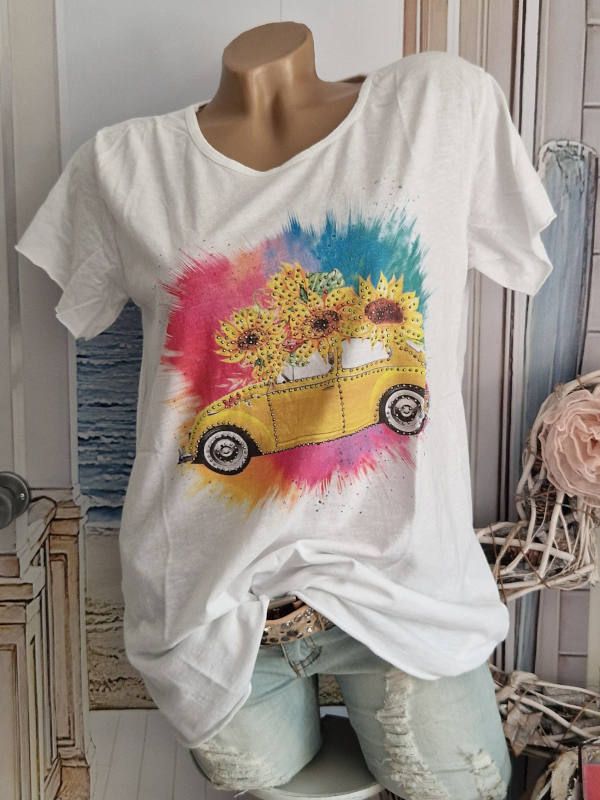 T-Shirt Shirt weiss Käferauto Sonnenblumen 36 38 40 42 Italy NEU in Mönchengladbach