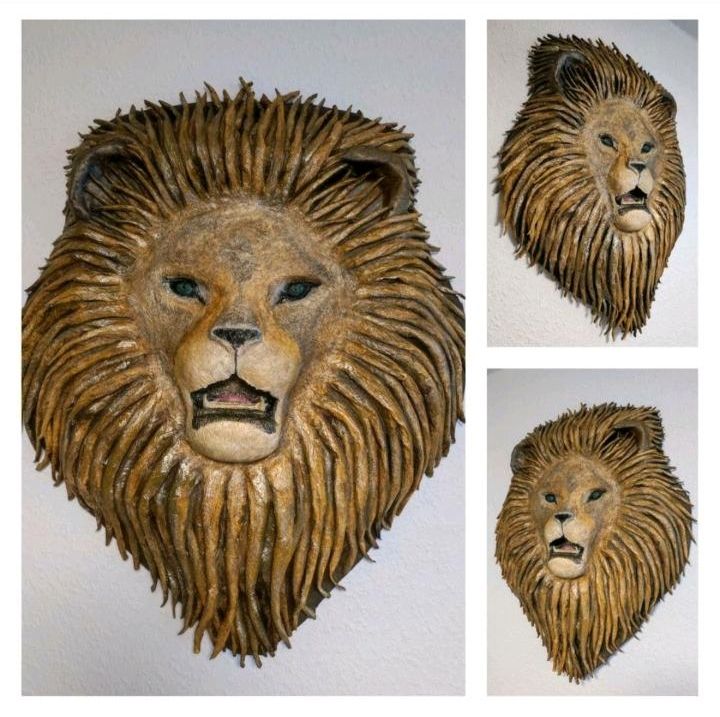 ❤️ Löwe - Wandbild 3D, Skulptur, Unikat, Afrika, Acryl, Pappmaché in Berlin